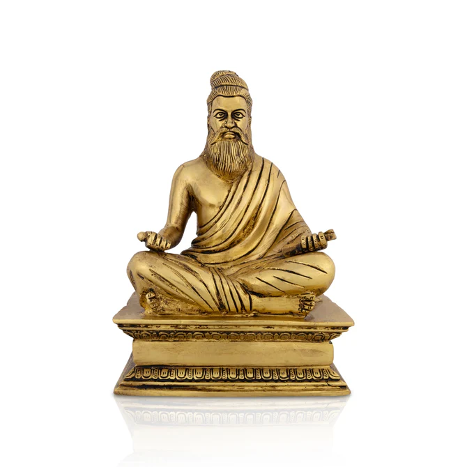 Thiruvalluvar Statue Sitting On Base - 8.5 x 6 Inches Antique Brass Idol